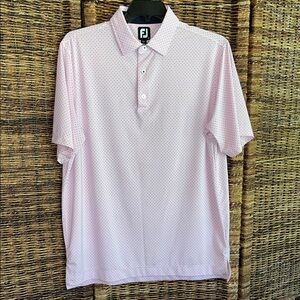 FootJoy Men's Light Pink Polo Shirt Black Polka Dots